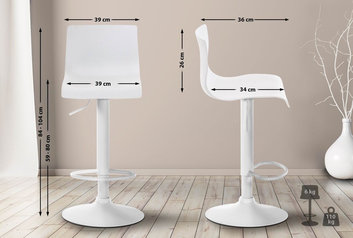 Taburete de bar hover plástico blanco 36x39x84 cm