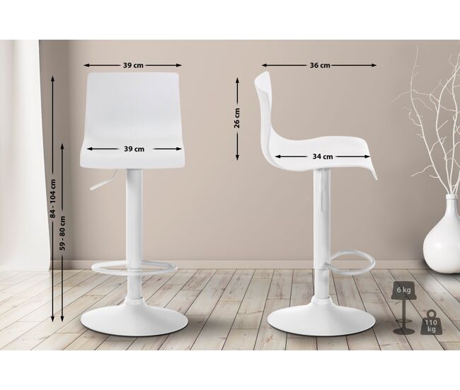 Taburete de bar hover plástico blanco 36x39x84 cm