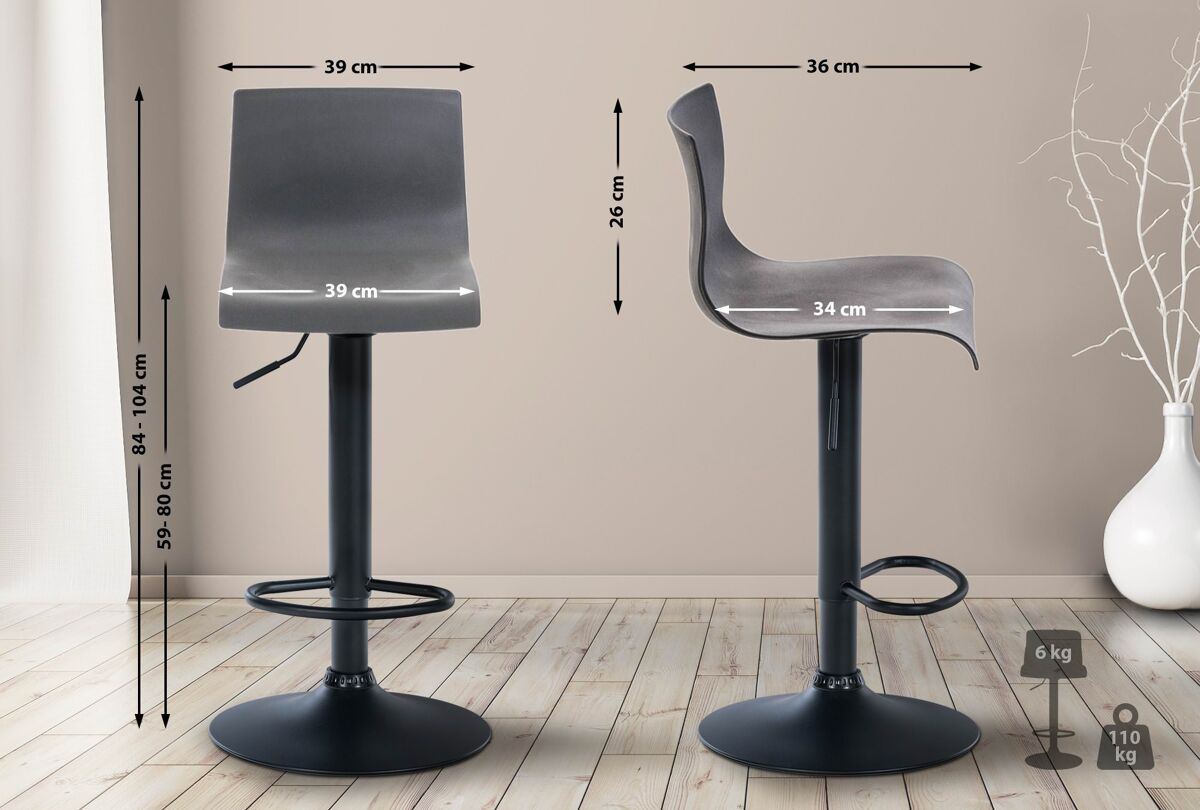 Taburete de bar hover plástico gris 36x39x84 cm