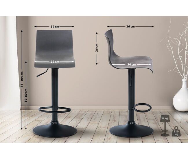 Taburete de bar hover plástico gris 36x39x84 cm