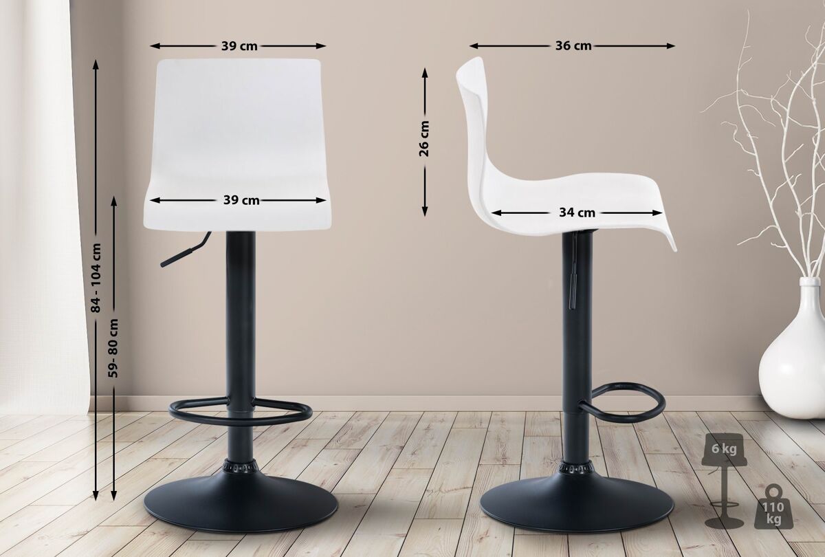 Taburete de bar hover plástico blanco 36x39x84 cm