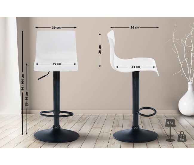 Taburete de bar hover plástico blanco 36x39x84 cm
