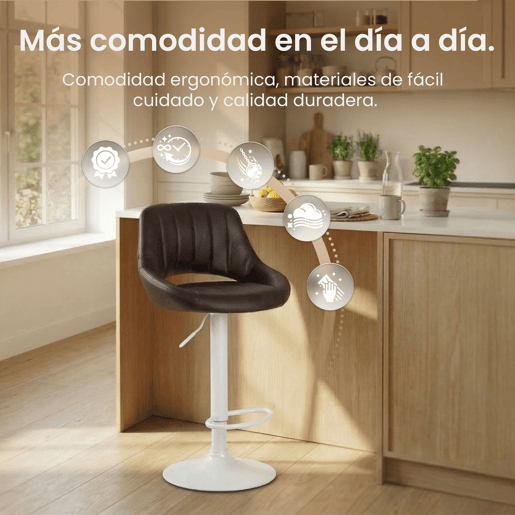 Taburete de bar Milet en polipiel Simil cuero Marrón 48X47X85 cm