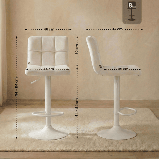 Taburete de Bar Peru Terciopelo Crema 47X46X94 cm