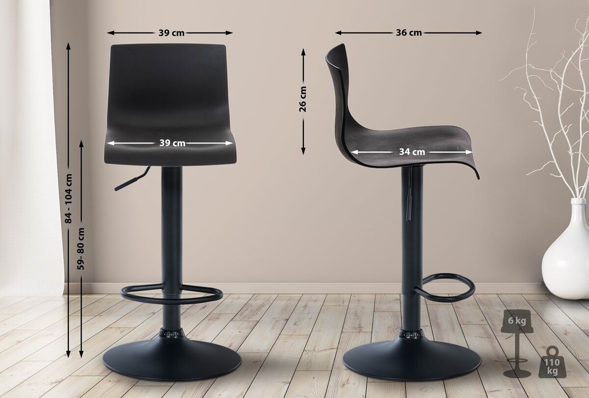 Taburete de bar hover plástico negro 36x39x84 cm