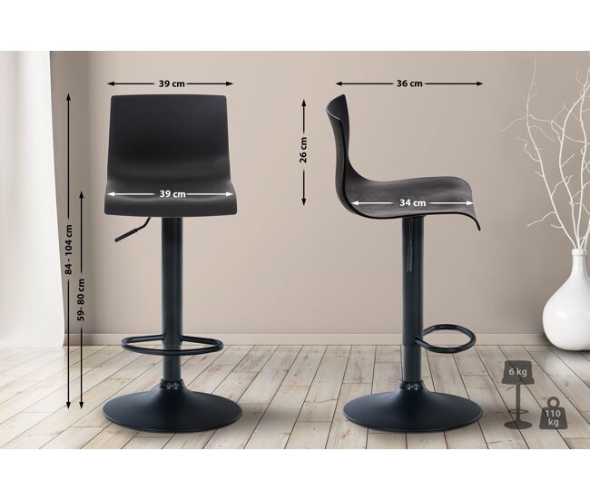 Taburete de bar hover plástico negro 36x39x84 cm