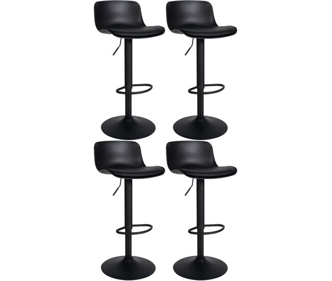 Set de 4 taburetes de bar almada con asiento en polipiel simil cuero negro 46x43.5x75 cm