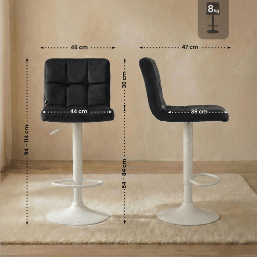 Taburete de Bar Peru Terciopelo Negro 47X46X94 cm