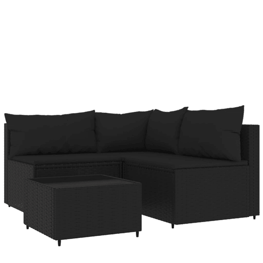 vidaXL 4 pcs conjunto lounge de jardim c almofadões vime PE preto