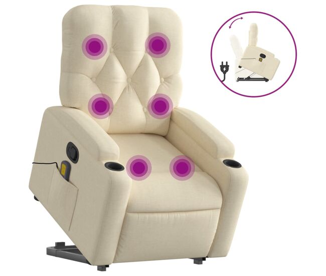 Vidaxl silla de masaje reclinable de pie de tela color crema