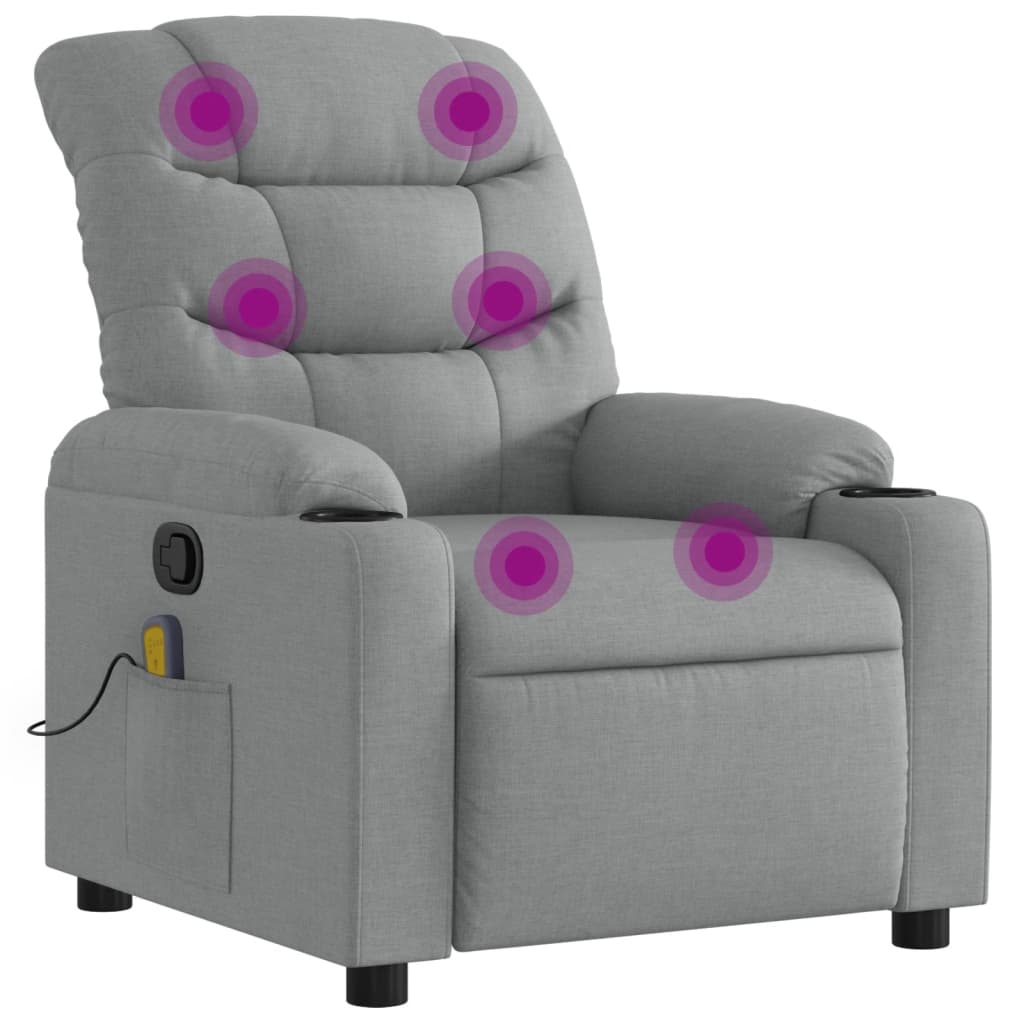 Vidaxl sillón reclinable de masaje de tela gris claro