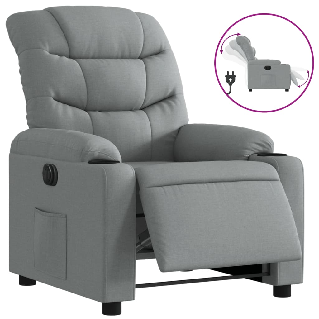 Vidaxl sillón reclinable eléctrico tela gris claro
