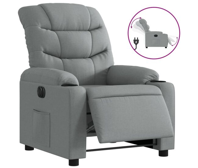 Vidaxl sillón reclinable eléctrico tela gris claro