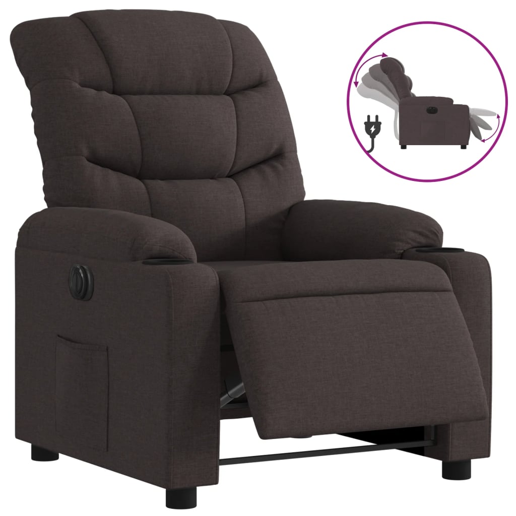 Vidaxl sillón reclinable eléctrico tela marrón oscuro