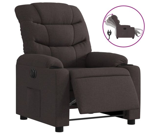 Vidaxl sillón reclinable eléctrico tela marrón oscuro