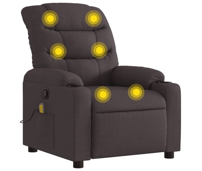 Vidaxl sillón de masaje reclinable de tela marrón oscuro
