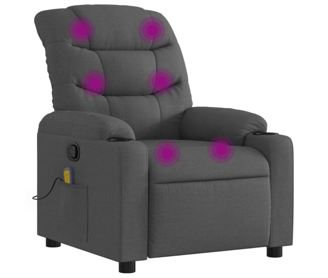 Vidaxl sillón de masaje reclinable de tela gris oscuro