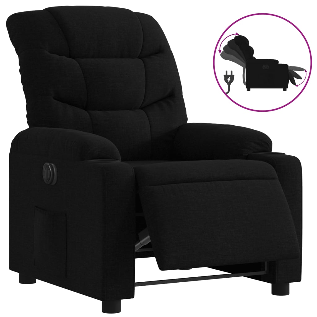 Vidaxl sillón reclinable eléctrico de tela negro