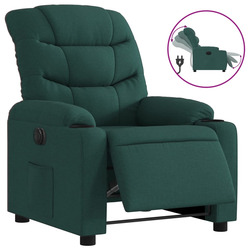 Vidaxl sillón reclinable eléctrico tela verde oscuro