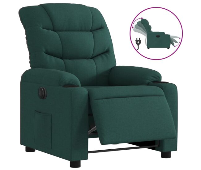 Vidaxl sillón reclinable eléctrico tela verde oscuro