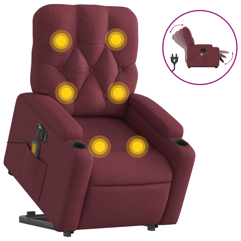 Vidaxl sillón de masaje elevable eléctrico tela rojo tinto