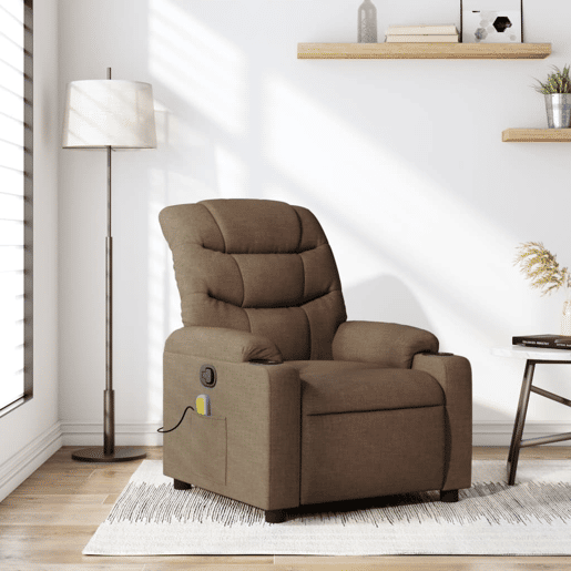 vidaXL Poltrona de massagens reclinável tecido castanho vidaXL Poltrona de massagens reclinável tecido castanho