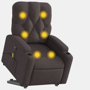 vidaXL Poltrona elétrica elevatória massagens tecido castanho-escuro