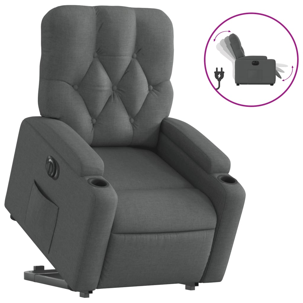 Vidaxl sillón eléctrico reclinable elevable de tela gris oscuro