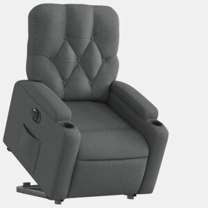 vidaXL Poltrona reclinável elevatória elétrica tecido cinzento-escuro
