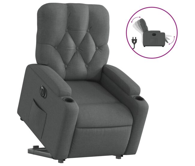 Vidaxl sillón eléctrico reclinable elevable de tela gris oscuro