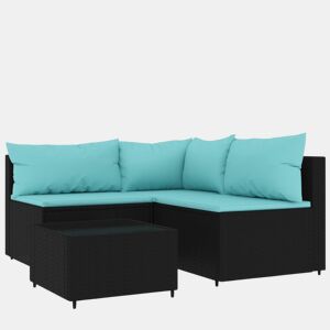 vidaXL 4 pcs conjunto lounge de jardim c almofadões vime PE preto