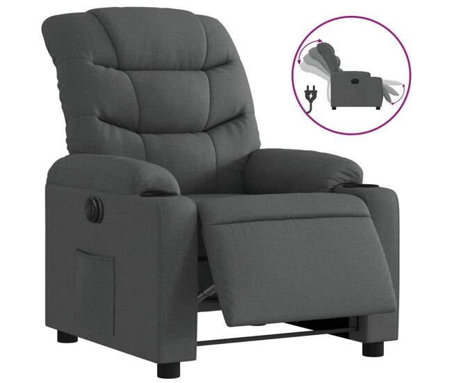 Vidaxl sillón reclinable eléctrico de tela gris oscuro