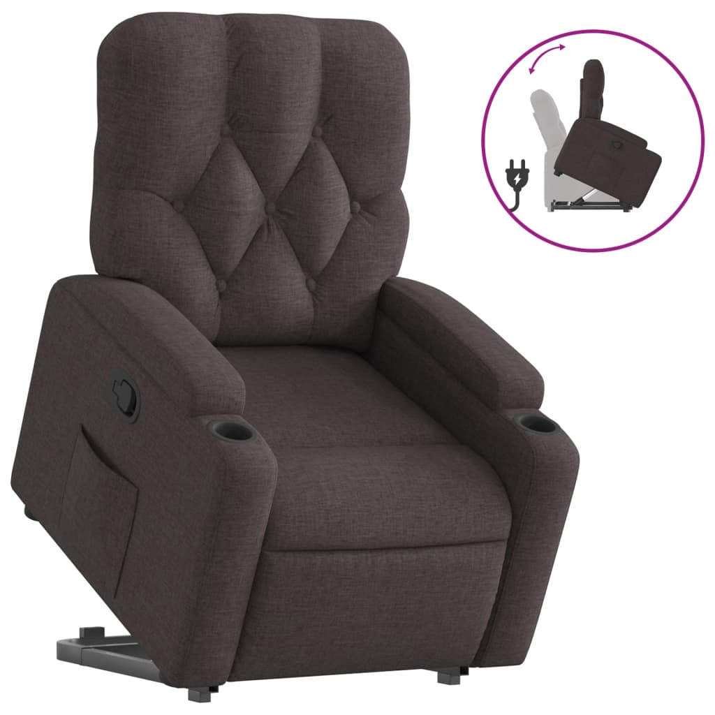 Vidaxl sillón reclinable elevable tela marrón oscuro