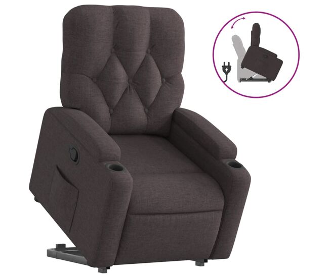 Vidaxl sillón reclinable elevable tela marrón oscuro