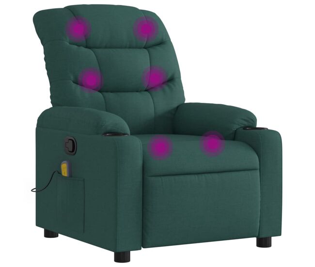 Vidaxl sillón de masaje reclinable de tela verde oscuro