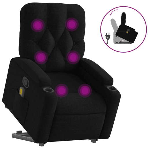 vidaXL Poltrona de massagens reclinável elevatória tecido preto vidaXL Poltrona de massagens reclinável elevatória tecido preto
