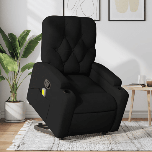 vidaXL Poltrona de massagens reclinável elevatória tecido preto vidaXL Poltrona de massagens reclinável elevatória tecido preto
