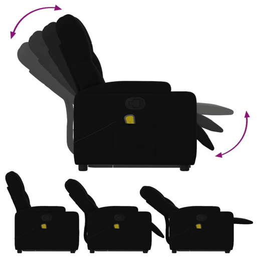 vidaXL Poltrona de massagens reclinável elevatória tecido preto vidaXL Poltrona de massagens reclinável elevatória tecido preto