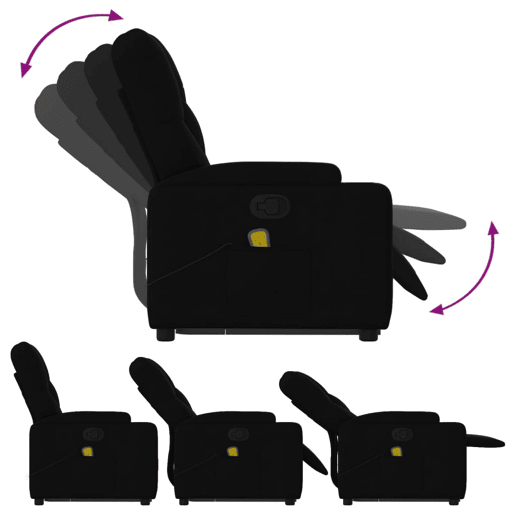 vidaXL Poltrona de massagens reclinável elevatória tecido preto vidaXL Poltrona de massagens reclinável elevatória tecido preto