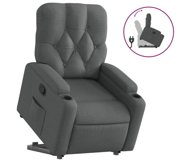 Vidaxl sillón reclinable elevable de tela gris oscuro