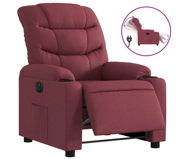 Vidaxl sillón reclinable eléctrico tela rojo tinto