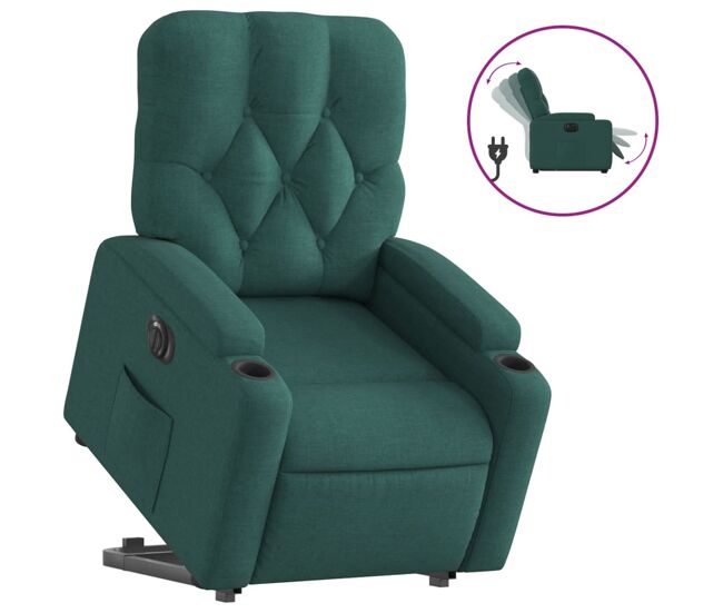 Vidaxl sillón eléctrico reclinable elevable de tela verde oscuro