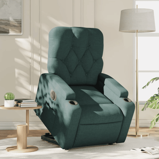 vidaXL Poltrona elétrica reclinávelelevatória tecido verde-escuro