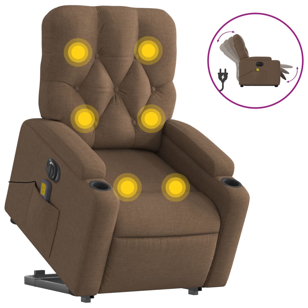 Vidaxl sillón de masaje eléctrico reclinable elevable tela marrón