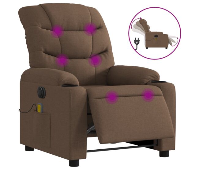 Vidaxl sillón reclinable de masaje eléctrico tela marrón