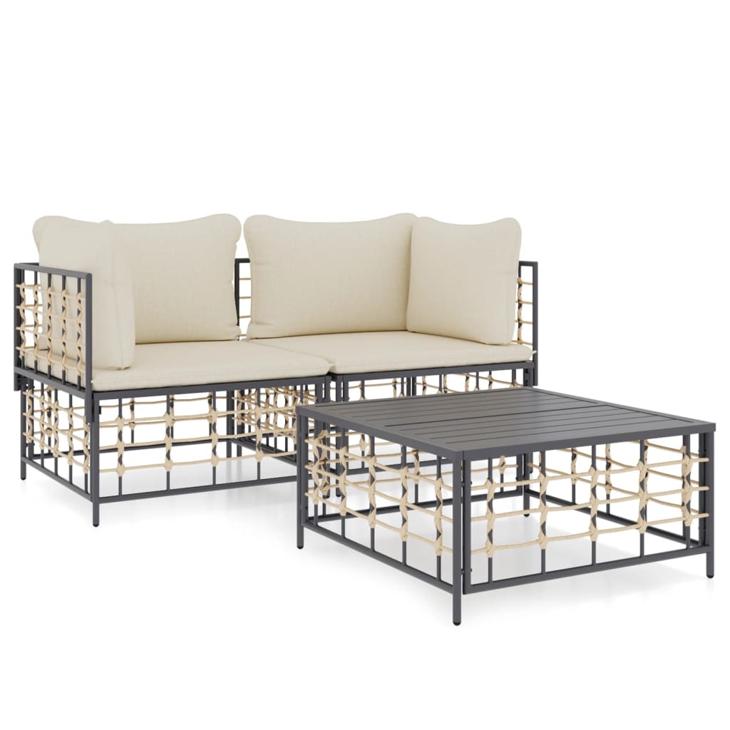 Vidaxl juego de muebles de jardín 3 pzas cojines antracita ratán pe