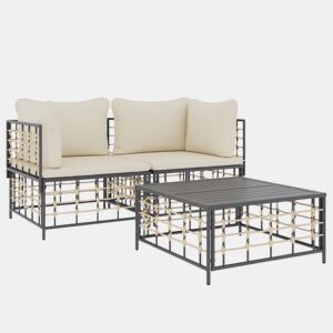 vidaXL 3 pcs conjunto lounge de jardim c almofadões vime PE antracite