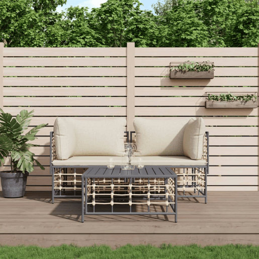 vidaXL 3 pcs conjunto lounge de jardim c almofadões vime PE antracite