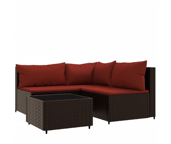 Vidaxl set muebles de jardín 4 piezas y cojines ratán sintético marrón