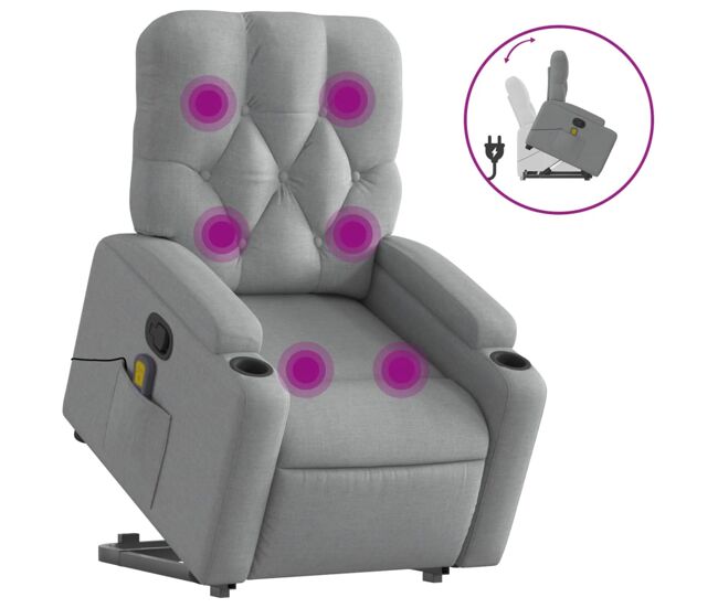 Vidaxl sillón de masaje reclinable de pie de tela gris claro